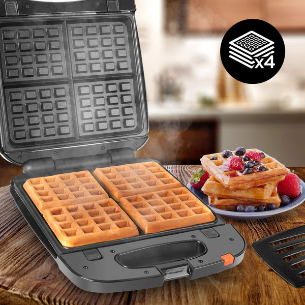 Duronic Waffle Maker WM60 Non Stick Waffle Iron 4 Square Belgian Waffle Makers with Removable Plates Waffle Machine for Croffles & American Style