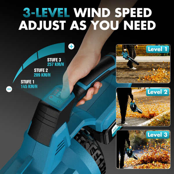 Leaf Blower Cordless, 8000mAh Battery with Fast Charger, Lightweight Electric Garden Blowers with Turbo Boost, 257 km/h & 3 Speed Levels for Lawn Care,Yard,Garage,Leaves,Snow,Dust,and Debris Removal