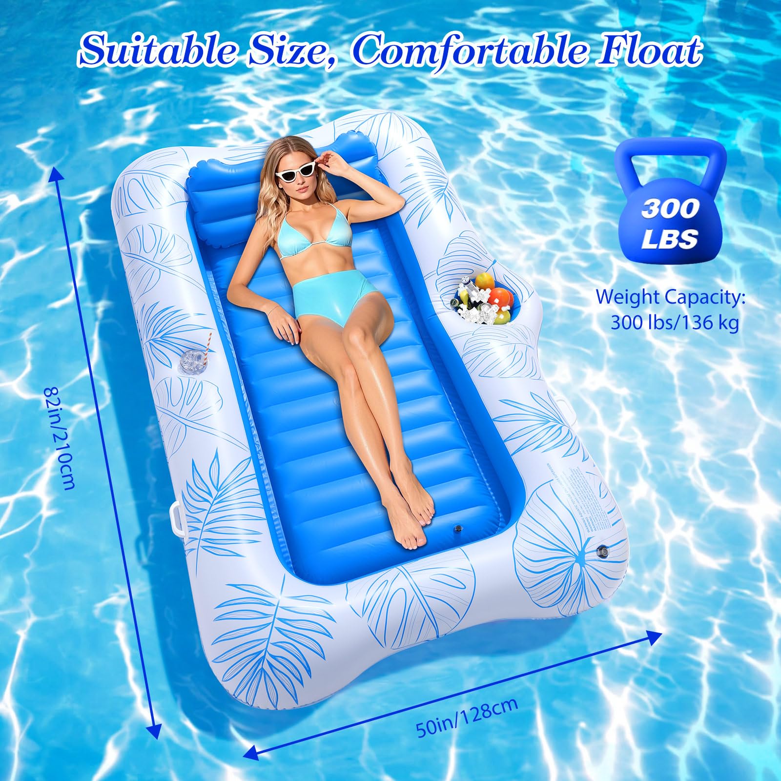 MoKo Pool Floats Adult, Floating Bed with Ice Bar, Tanning Bed Pool Raft Inflatable Lounger with Drink Holder Tanning Chair Inflatable Pool Toys for Party Beach Backyard