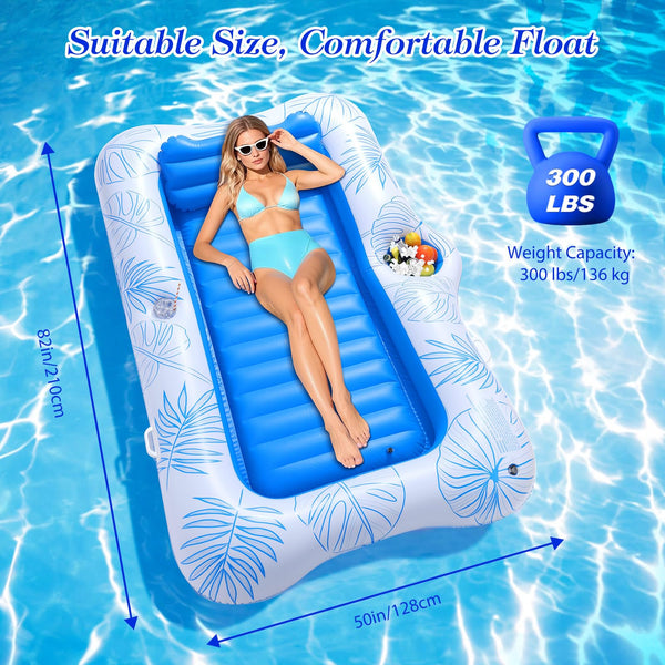 MoKo Pool Floats Adult, Floating Bed with Ice Bar, Tanning Bed Pool Raft Inflatable Lounger with Drink Holder Tanning Chair Inflatable Pool Toys for Party Beach Backyard