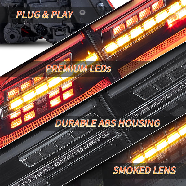 VLAND LED Rear Lights compatible with Golf MK8 Golf 8 2020-2023, w/Amber Sequential Indicator, Driver & Passenger Side - Smoked