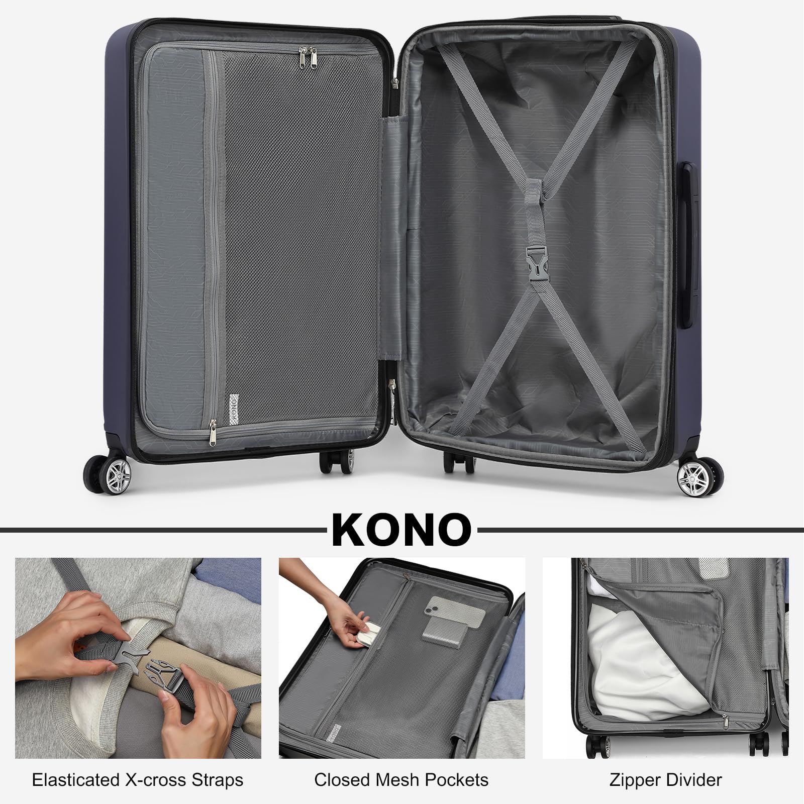 Kono Lightweight 28" Large Suitcase | Hard Shell with TSA Lock | 4 Dual Spinner Wheels | Expandable Design for Easy Travel | Perfect for Business & Vacation (Cream White,75x47.5x29.5cm)