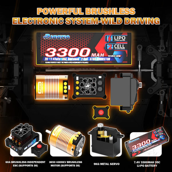 AMORIL 1/10 RTR Brushless Fast RC Cars for Adults,Max 50mph Hobby Electric Off-Road Monster Truck,Waterproof High Speed RC Car 4WD Remote Control Car with 3S Lipo,Green