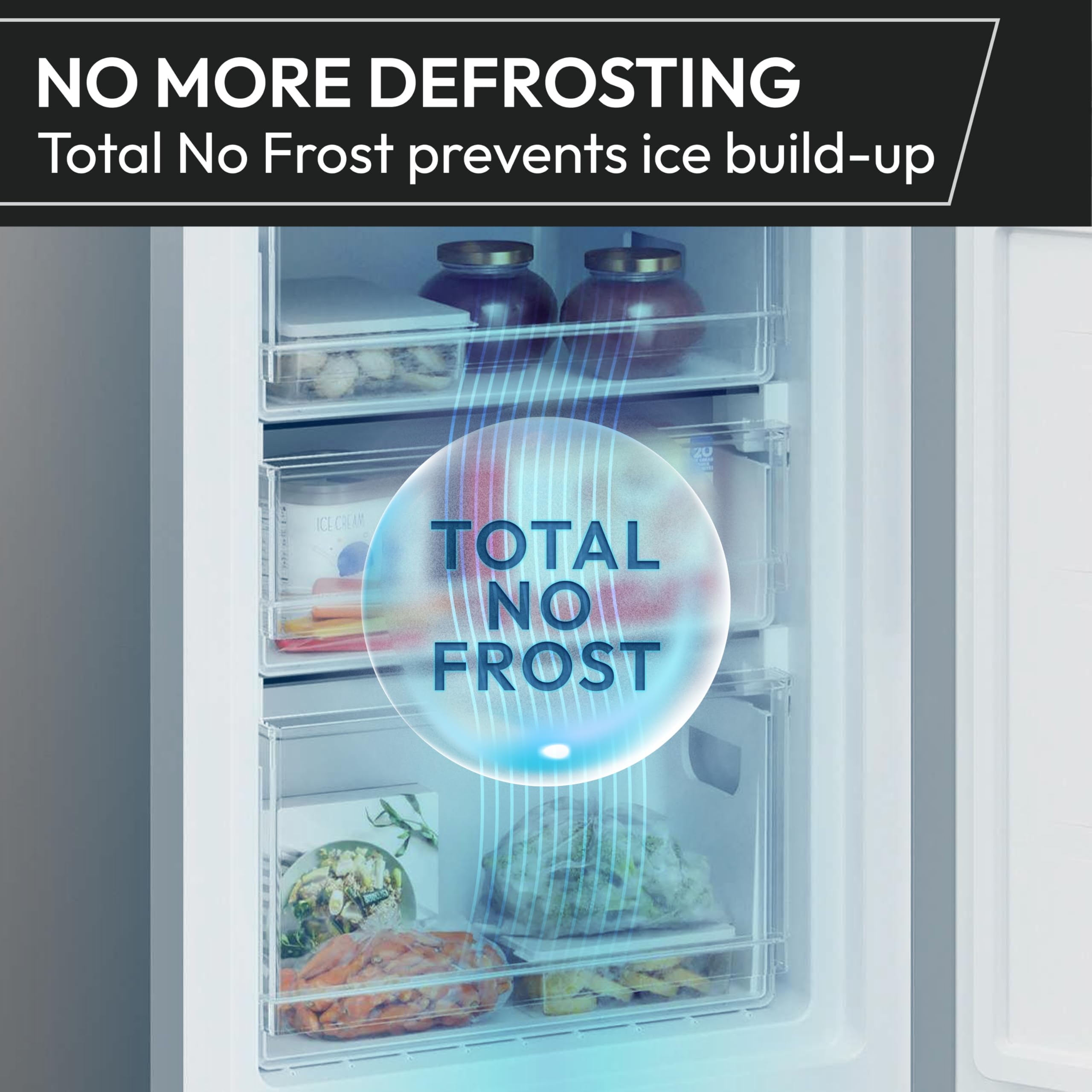 Hoover Free Standing Cube Fridge Freezer, 4 Doors, No Frost, E Class, 463L Total Capacity, Non Plumbed, Silver 83x65x181cm - HHCR3818EWPL