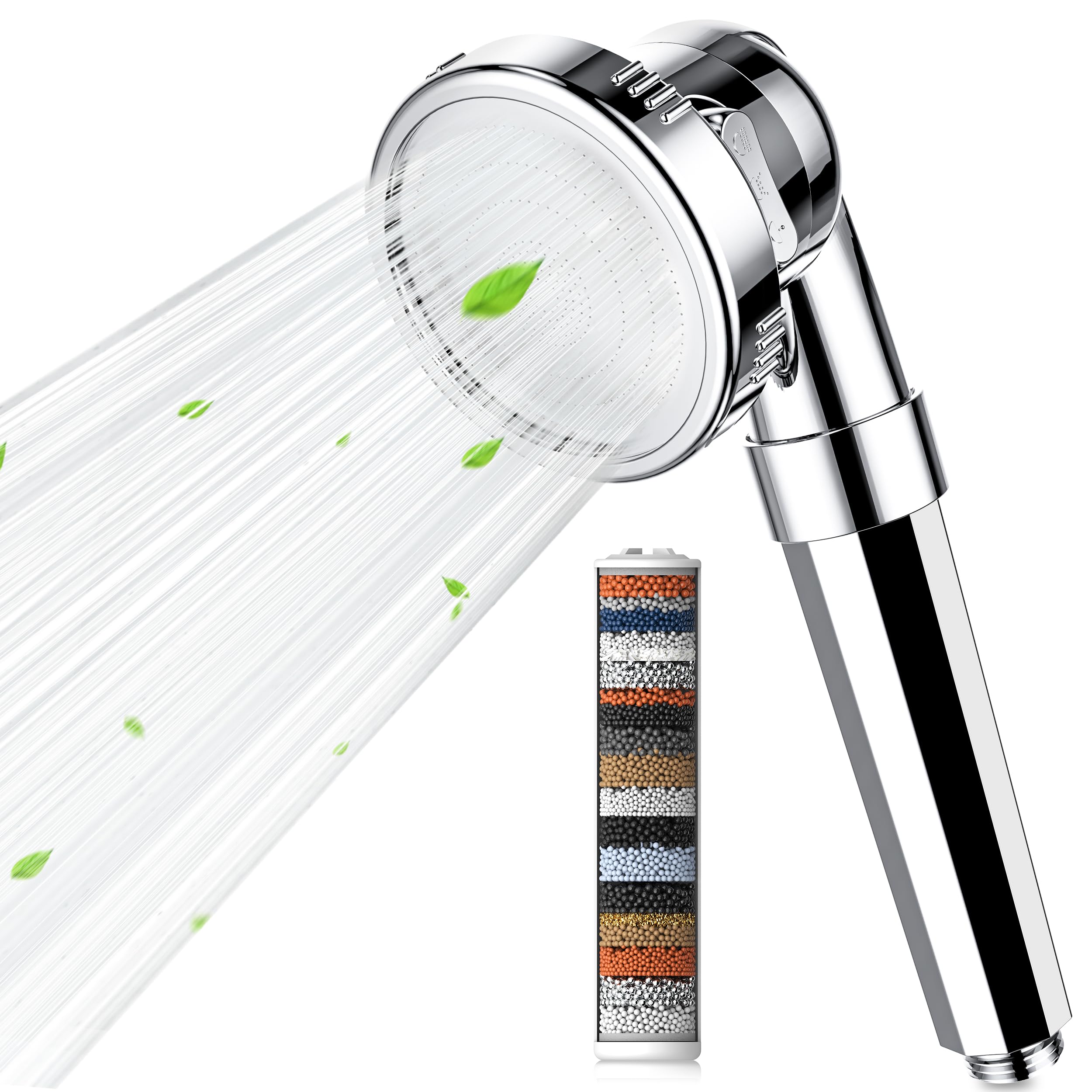 Magichome Filter Shower Head and Hose 1.5M, 20-Layer Filtration Universal Shower Head with 3 Modes, Water Saving High Pressure Hard Water Filter Showerhead for Residual Chlorine Remove