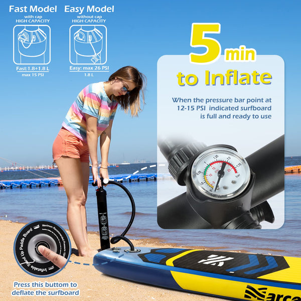 Paddle Board, Inflatable Stand Up Paddle Board, 10‘6/11' ×33"×6" Ultra-light SUP Board with Hand Pump, Leash, Repair Kit, Waterproof Phone Case and Waterproof Bag, Paddle Board for Adults