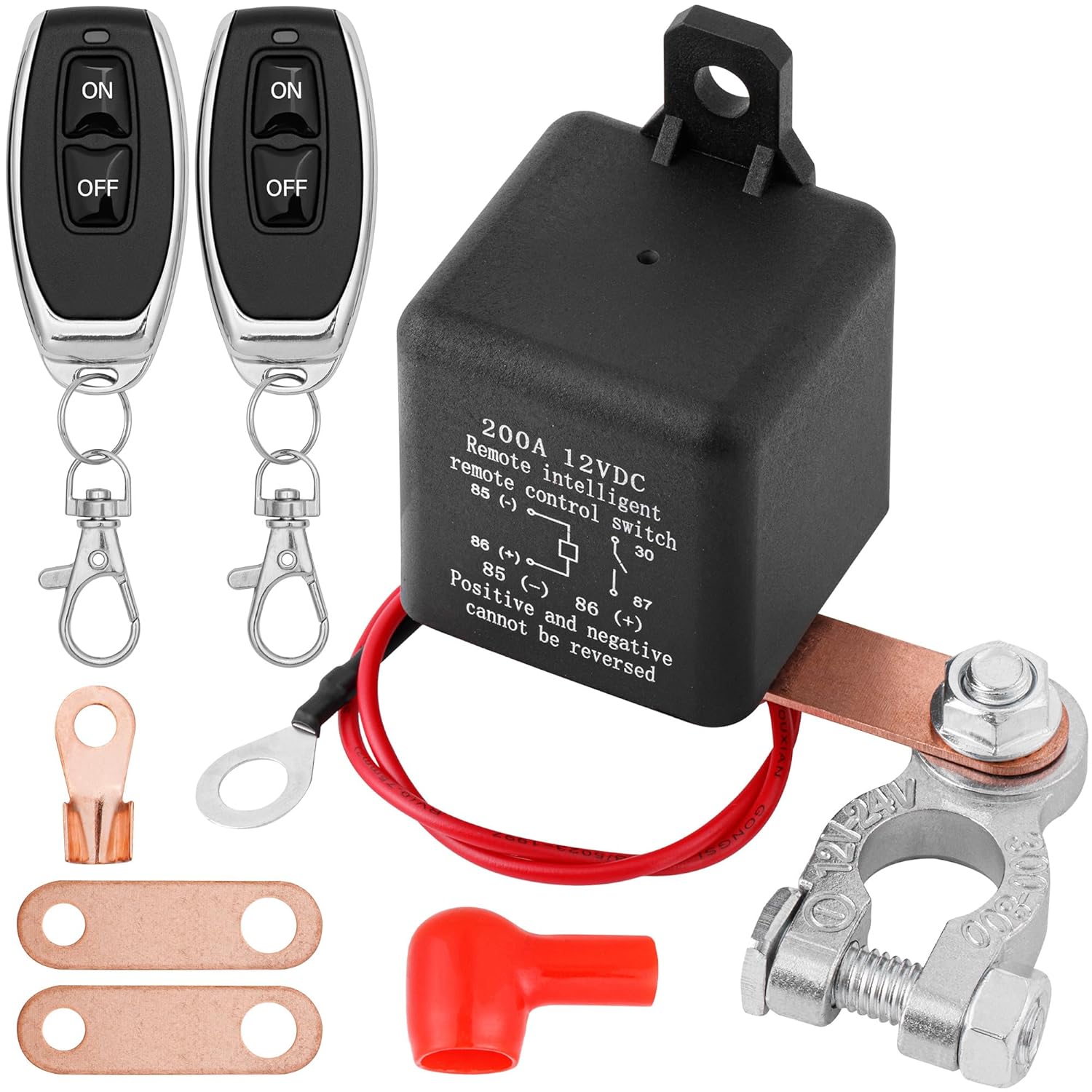 Battery Disconnect Switch - Anti-Theft Remote Car Battery Switch - Top Mount - 200 amp, 12 V - Automatic Cut Off Kill Switch