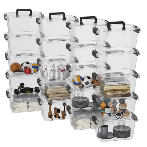 Cetomo Storage Boxes, Storage Box with Lids and Handle for Home Dorm Office Organization, Stackable Nesting Tote Container, Plastic, Clear, 6L-20 Pack