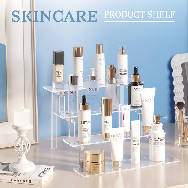 Janaden Acrylic Display Stands Perfume Organizer Risers Shelf for Pop Figures, Cupcake Dessert Stand, Clear Shelves for Small Collectibles - 2 Pieces