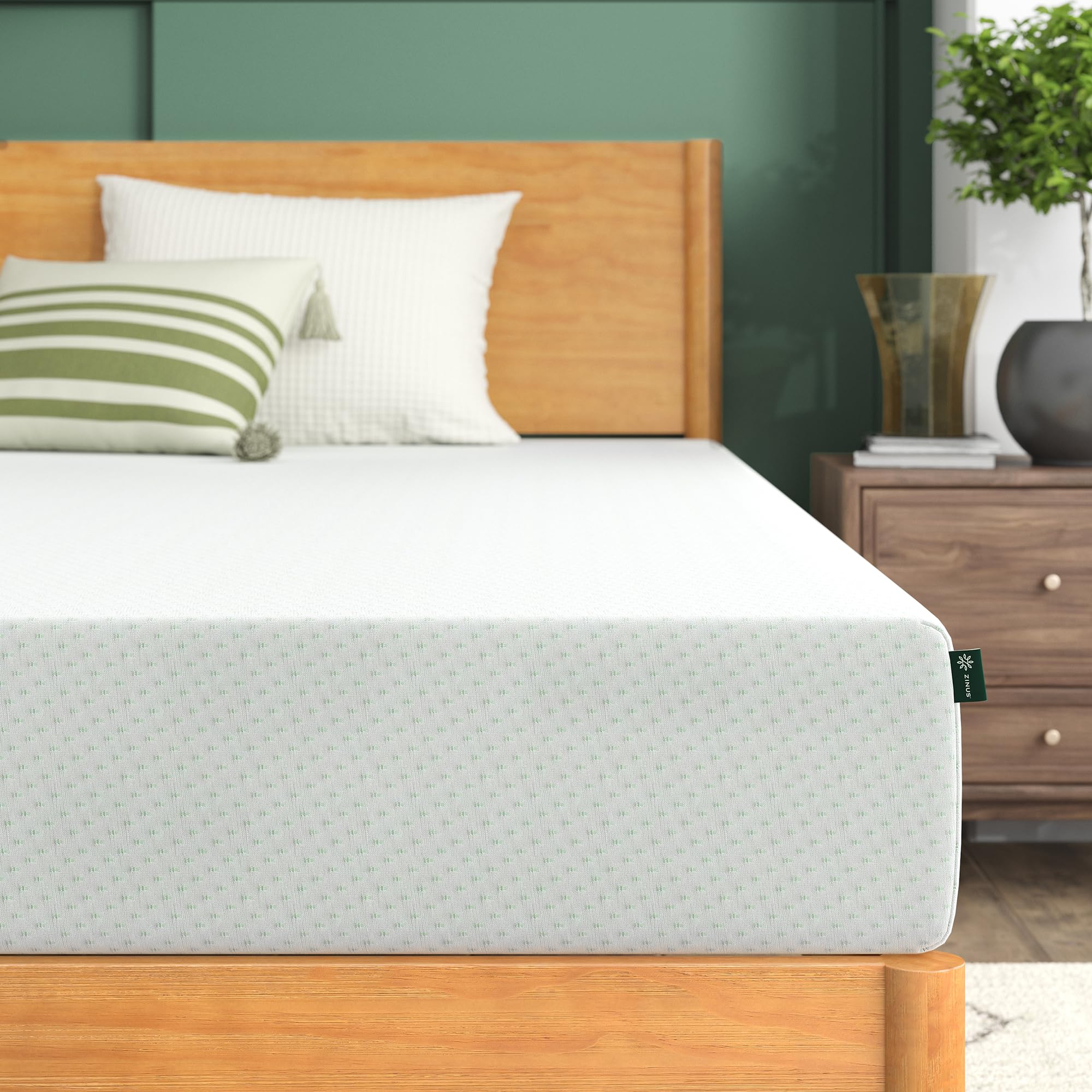 ZINUS Single Mattress - Memory Foam - 90x190cm/3x6ft - Height 13cm/5in - Medium Firmness - Orthopaedic Support with Comfort foam - Green tea Designed in UK standards