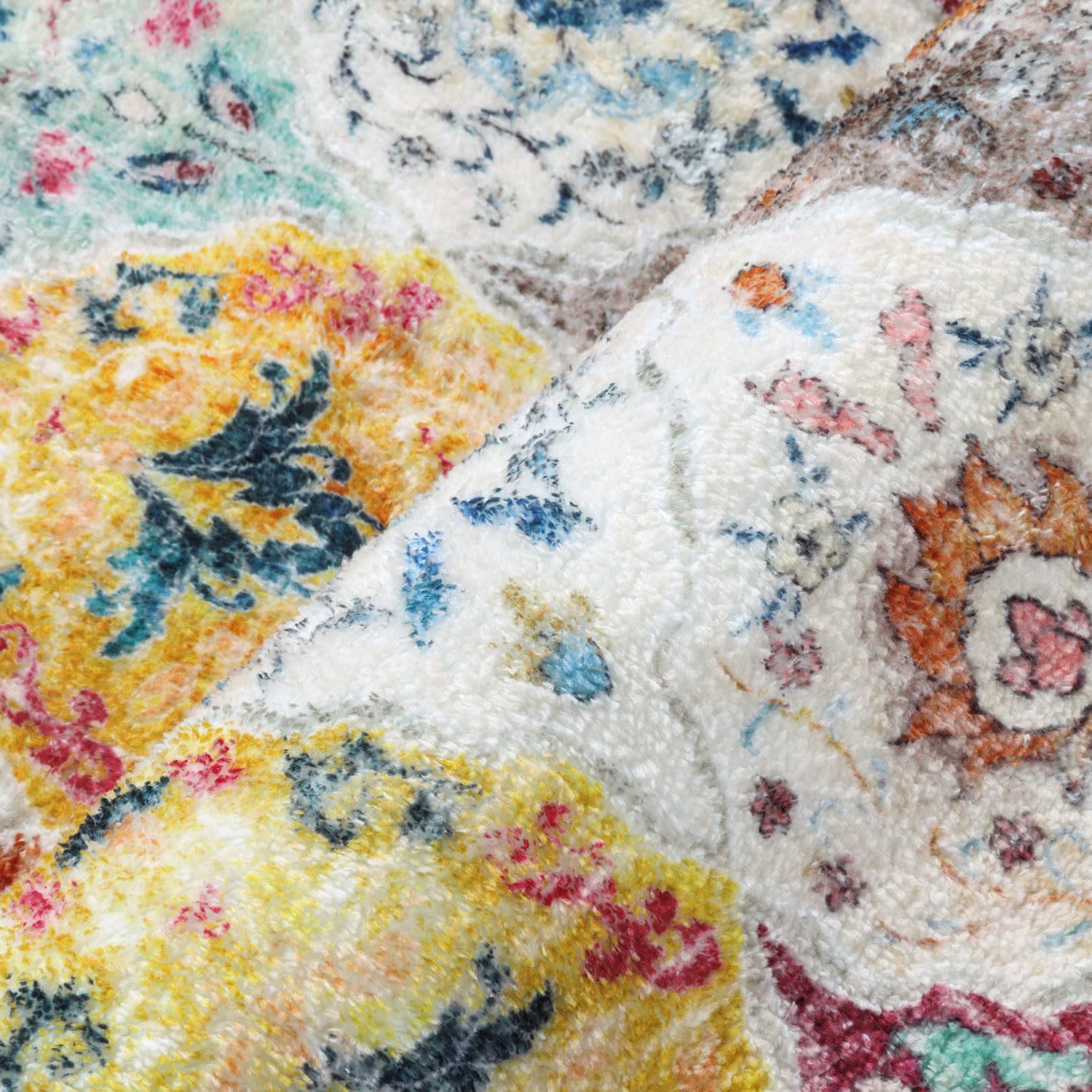 SHACOS Vintage Washable Area Rug for Living Room 160 x 230 cm Large Rug Soft Non Slip Distressed Floral Boho Rug Accent Throw Rugs Short Pile Floor