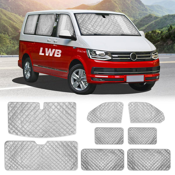 MaxAwe 8Pcs Internal Thermal Blind Set Fits for VW T5/T6 LWB, Luxury Sunshade Wrap Cover Kit, Window Front Screen Cover, Summer Uv Sun Blind & Winter Insulation Cover for VW Campervans & Motorhome