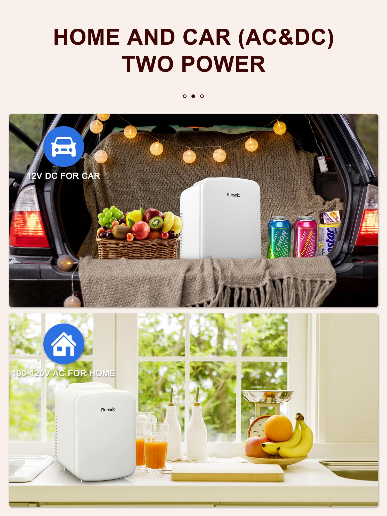 Mini Fridge 4 Litre, 6 Can Portable AC+DC Power Cooler & Warmer, Portable Small Fridge for Bedrooms, Cars, Offices; Skincare, Makeup, Cosmetics, Food (Pearlescent White, 4L)