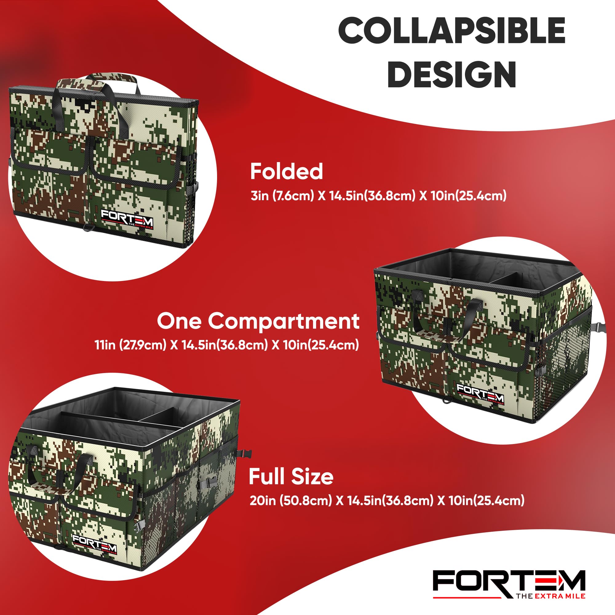 FORTEM Car Boot Organiser, Collapsible Multi Compartment SUV Organizer, Foldable Storage for Car Accessories for Women Men, 600D Oxford, Non Slip Bottom, Securing Straps, Soft Cover (50L)