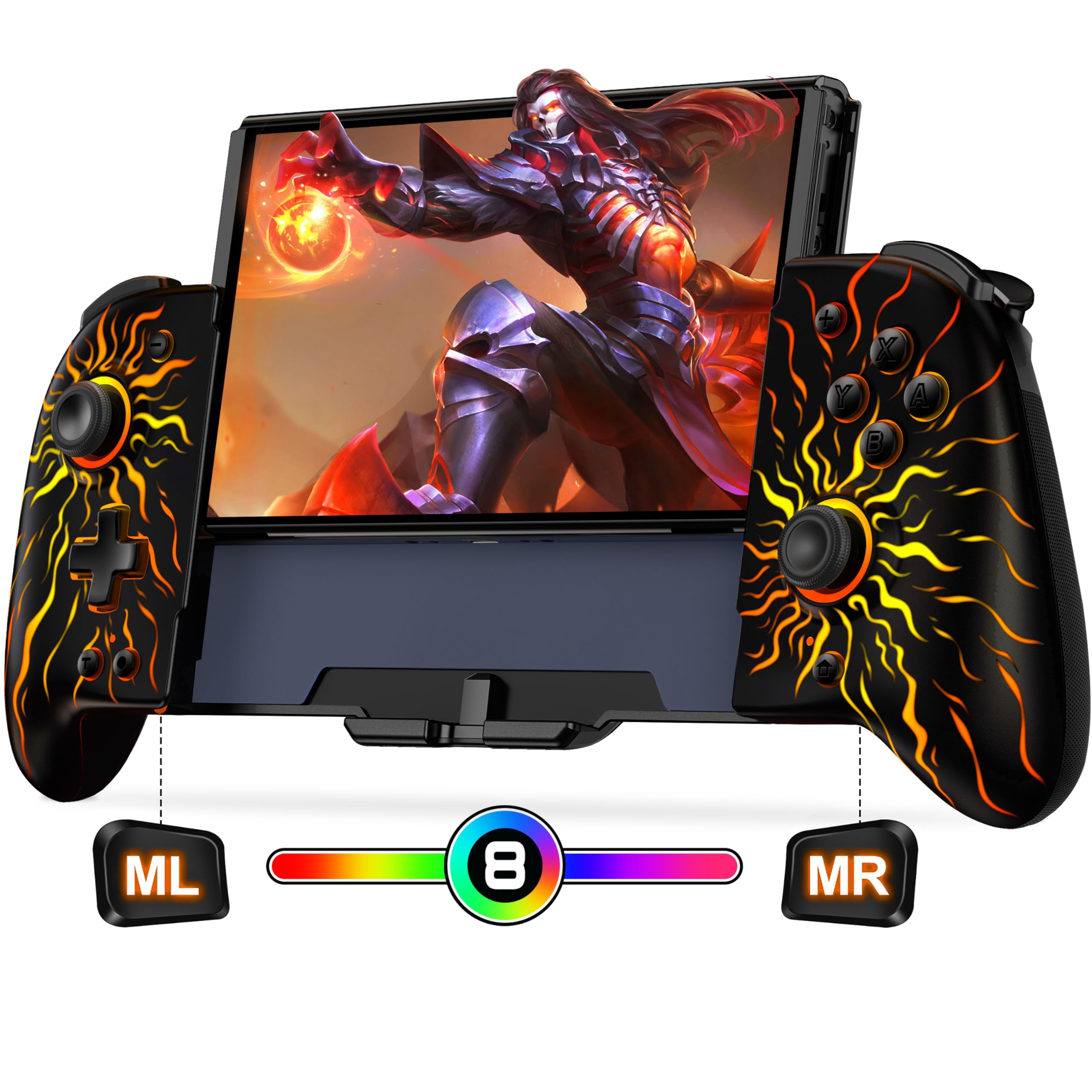 HASACOOL Switch Controller for Nintendo Switch/OLED, Handheld One-Piece Joycon Controllers with RGB Lights, TURBO, Vibration, Back Button