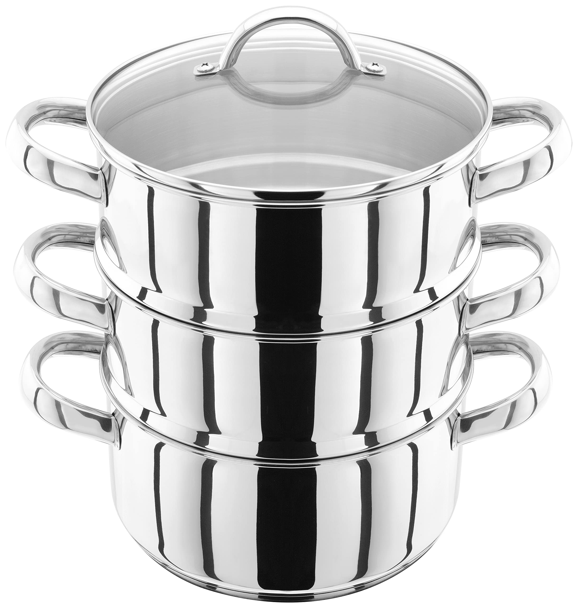 Judge Stainless Steel 3 Tier Steamer Set with 20cm 1.6L Casserole, 2 Steamers and Lid, Induction Ready, Gift Boxed - 25 Year Guarantee