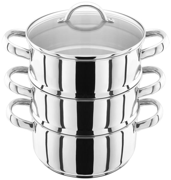 Judge Stainless Steel 3 Tier Steamer Set with 20cm 1.6L Casserole, 2 Steamers and Lid, Induction Ready, Gift Boxed - 25 Year Guarantee