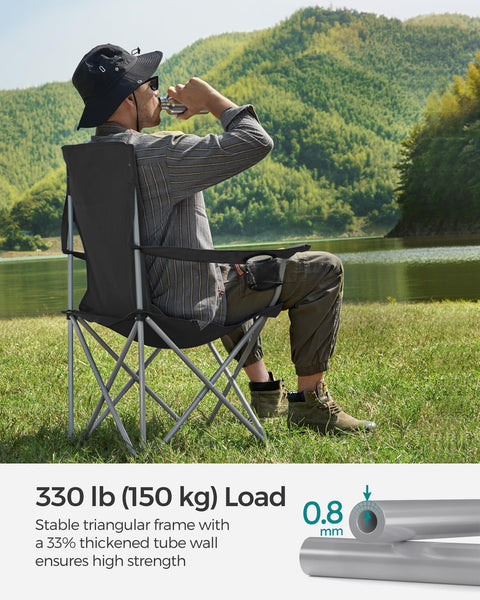 SONGMICS Set of 2 Folding Chairs, Camping Chairs, Comfortable Heavy Duty Structure, Max. Load 150 kg, with Drink Holder, Outdoor Chair