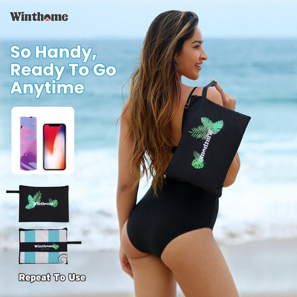 Winthome Beach Towel, Extra Large Microfibre Beach Towel for Adult, Double Sides Sand Free Quick Dry lightweight Travel Swimming Towel(Pink + Green, 90×180cm - 2 pack)