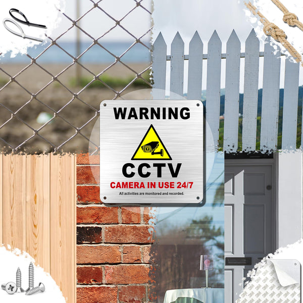TAKULA Pre-drilled CCTV Sign - 15 * 15cm Aluminium Brushed Metal Sign - 24 HR Outdoor Waterproof, UV Resistant, Durable | Pack of 1
