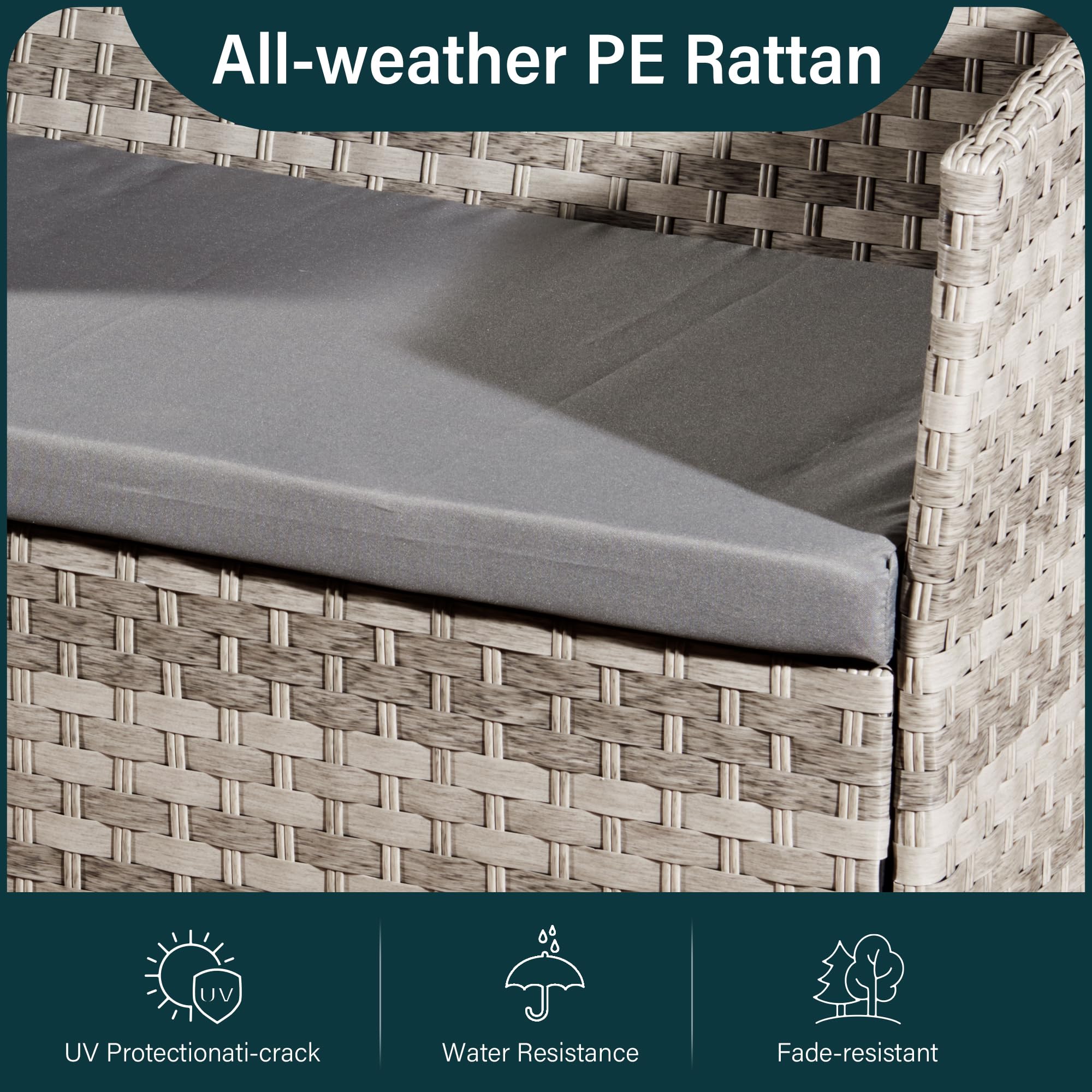 4 Piece Rattan Garden Furniture Sets, Patio Conservatory Set, Include Rattan loveset Sofa, Chair, Glass Coffee Table