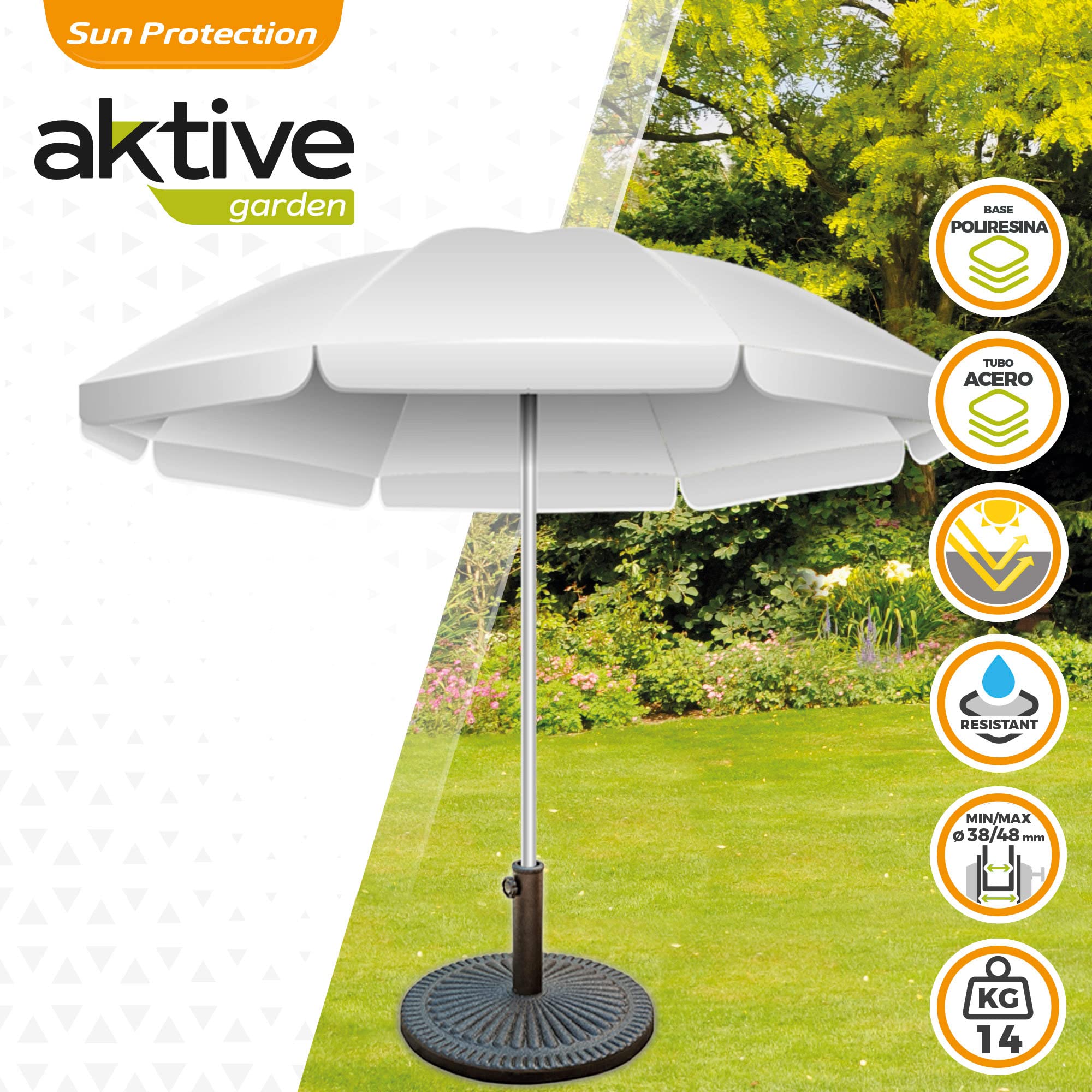 Aktive 53903 Polyresin Parasol Base, D38/48 cm, D49 x 33 cm, 14 kg, Grey
