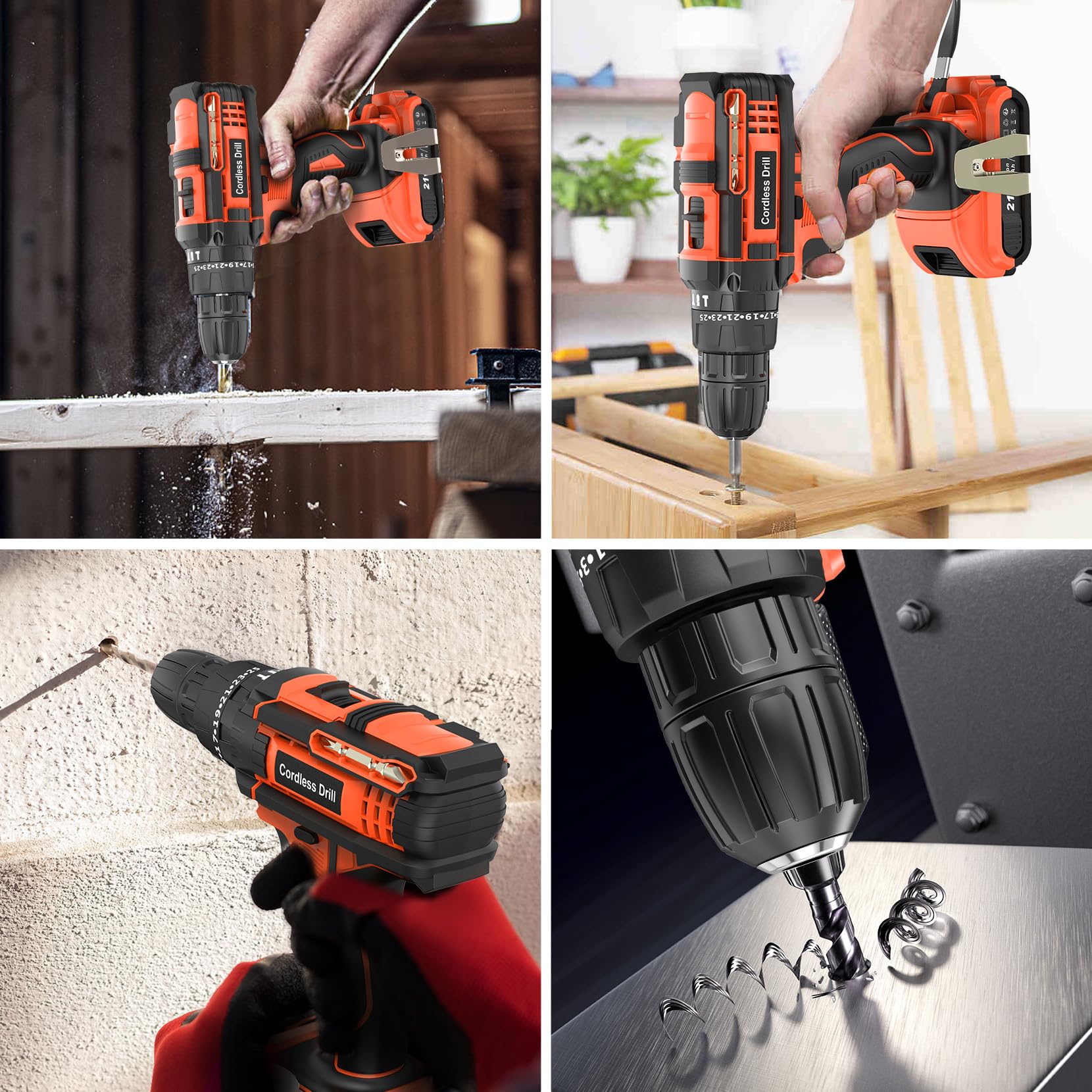 DYJPOW Brushless Cordless Hammer Drill Driver 21V, 2 Batteries 2000mAh, 20+3 Torque, 45N.m Max, 14PCS Drill Bits, 2 Speed, LED Light for Home, Garden DIY