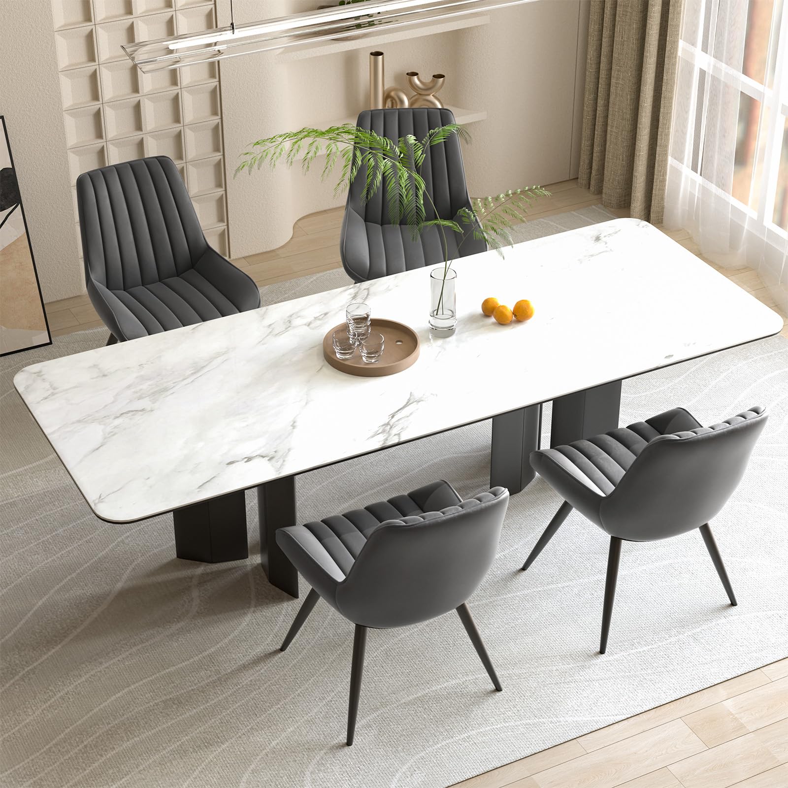 Hawthyhome Dining Chairs Set of 4 |Upholstered Chairs with 10cm Thick Seat Cushion •Upholstered Fabric Dining Chair •Kitchen Chair with Backrest •Modern Armchairs with Metal Legs •Dark Grey