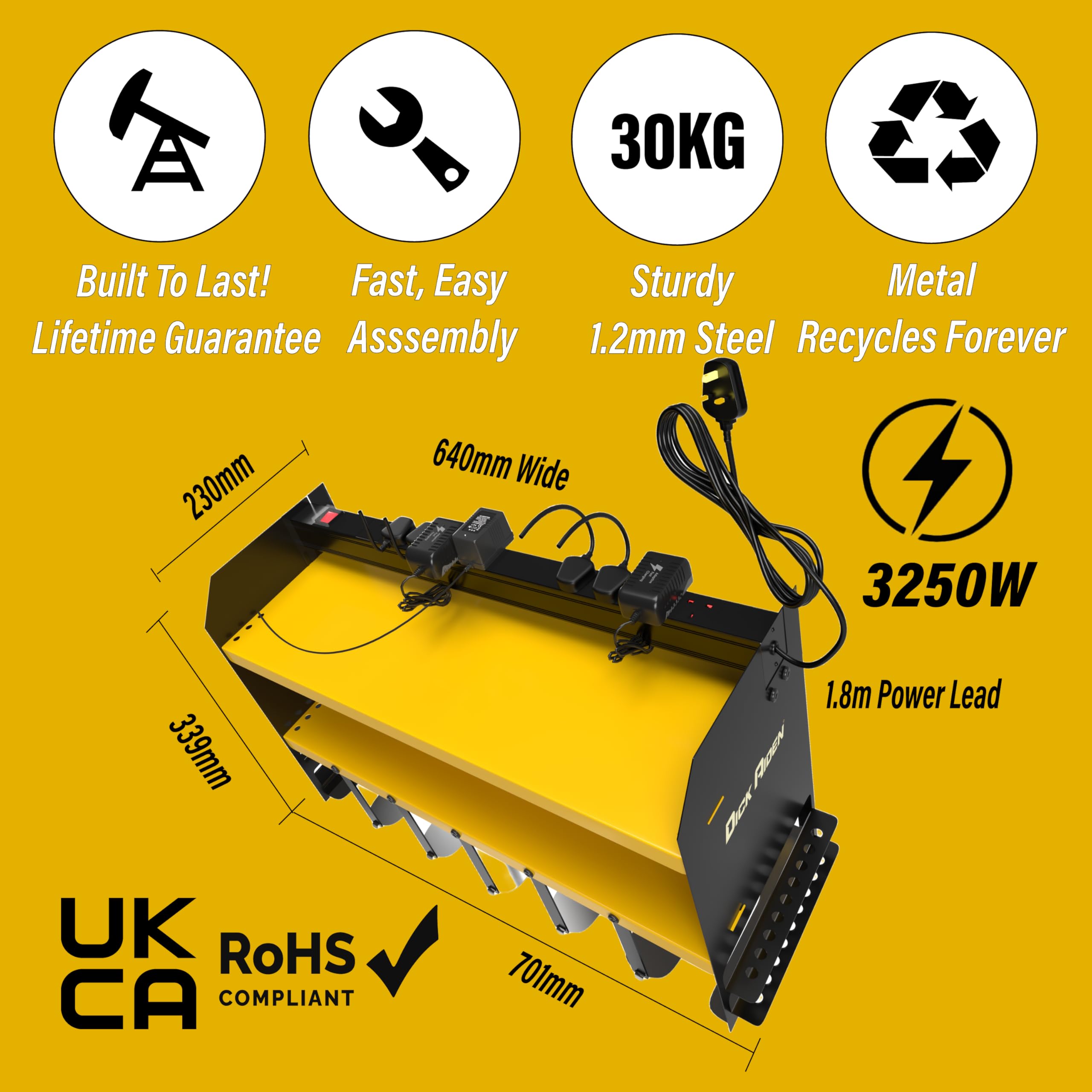 Toolganize Power Tool Organiser, Storage Rack with Power Strip Charging Station, Heavy-Duty for Workshop & Garage Tools - 4 Slot, Milwaukee Red.