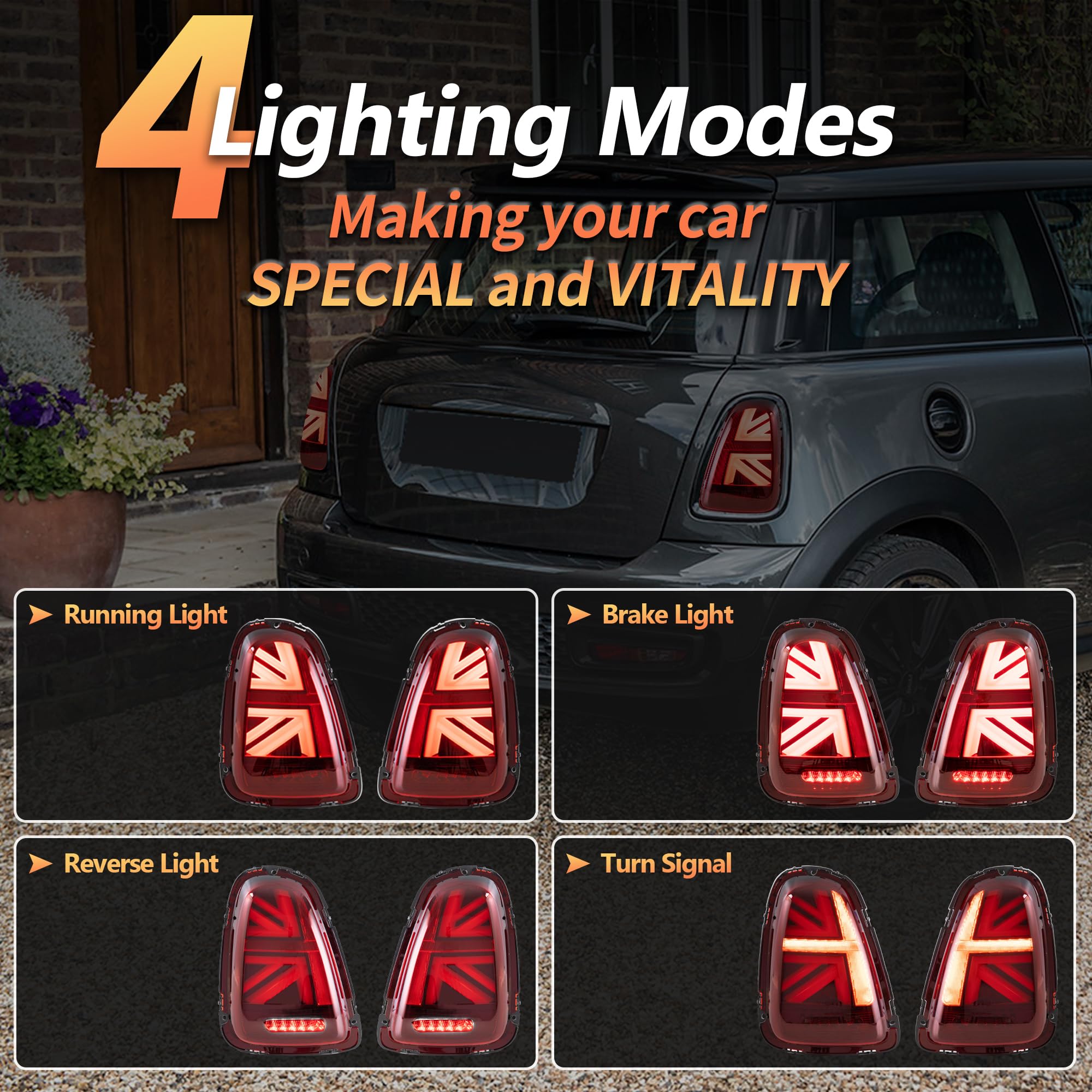 VLAND Tail Lights for Mini Cooper R56 R57 R58 R59 2007-2013 Rear Lights Lamp Assembly With Sequential Indicator and Welcome Lights(Smoked)