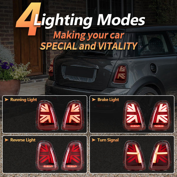 VLAND Tail Lights for Mini Cooper R56 R57 R58 R59 2007-2013 Rear Lights Lamp Assembly With Sequential Indicator and Welcome Lights(Smoked)