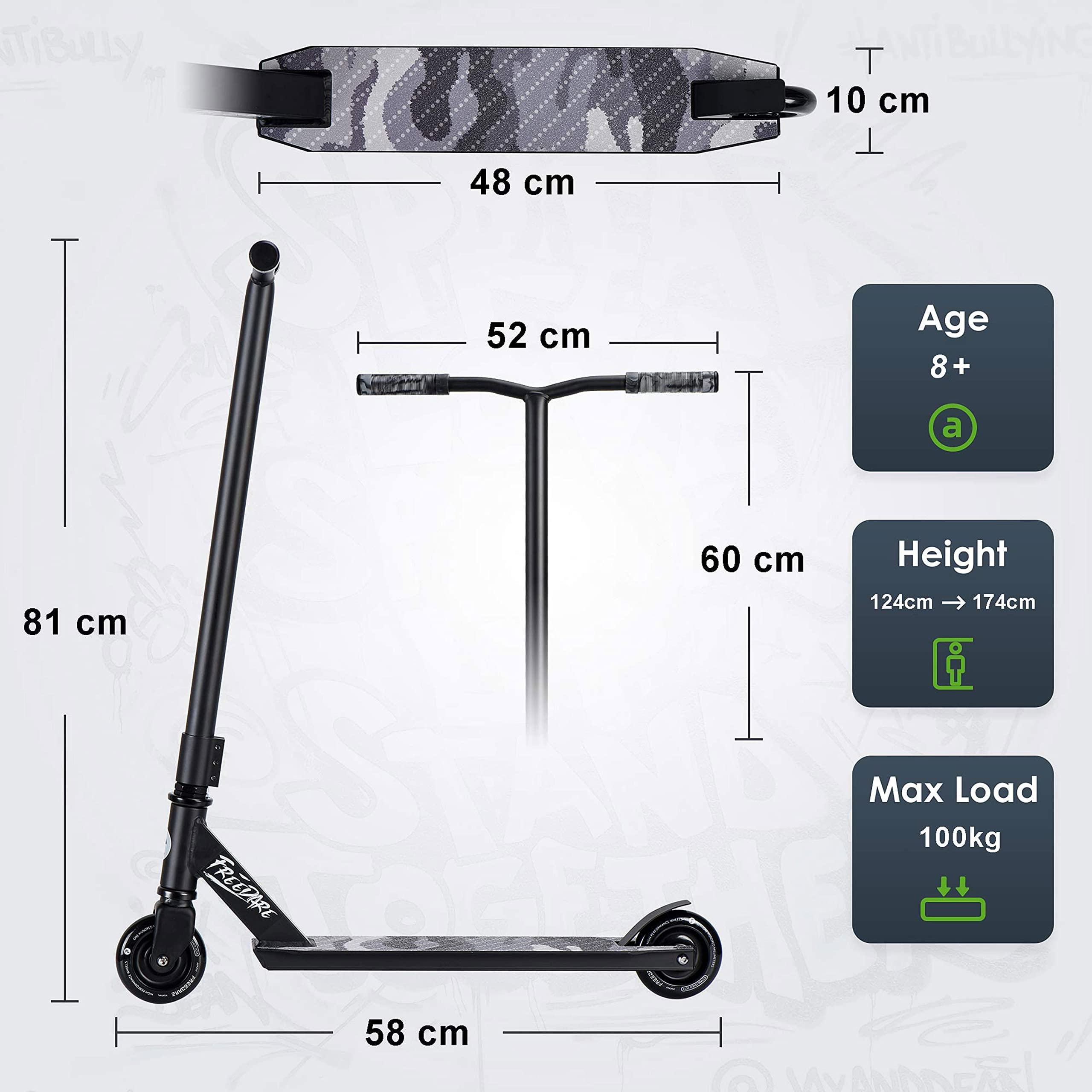 FREEDARE Pro Stunt Scooter Complete Trick Scooter for Kids 8 Years and Up, Teens, Adults, Boys and Girls Freestyle Street Scooter for Intermediate and