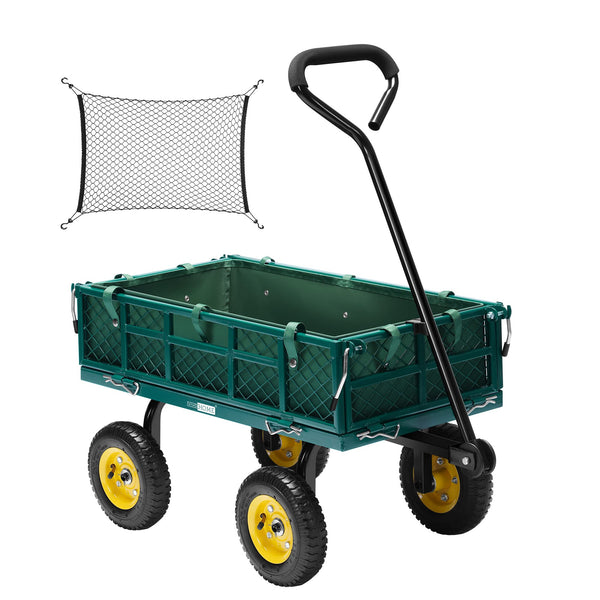 VIVOHOME Hand Trolley 400kg Capacity Durable Transport Cart with 10cm Pneumatic Tires and 180° Rotatable 80cm Handle Heavy Duty Metal Grids for Garden and Camping