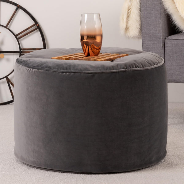icon Milano Velvet Bean Bag Pouffe, Charcoal Grey, Large Pouffe Footstool with Filling Included, Footrest, Bedroom, Living Room, Living Room Furniture