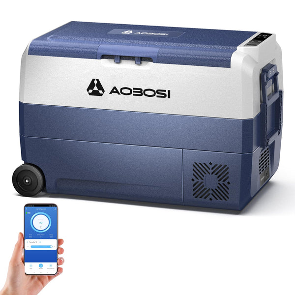 AAOBOSI Compressor Camping Fridge 95L, Car Fridge Dual Zone with 12/24V DC and 100-240V AC, -20°C to 20°C Portable Freezer for Car, Campervan, Lorry, Truck, Boat