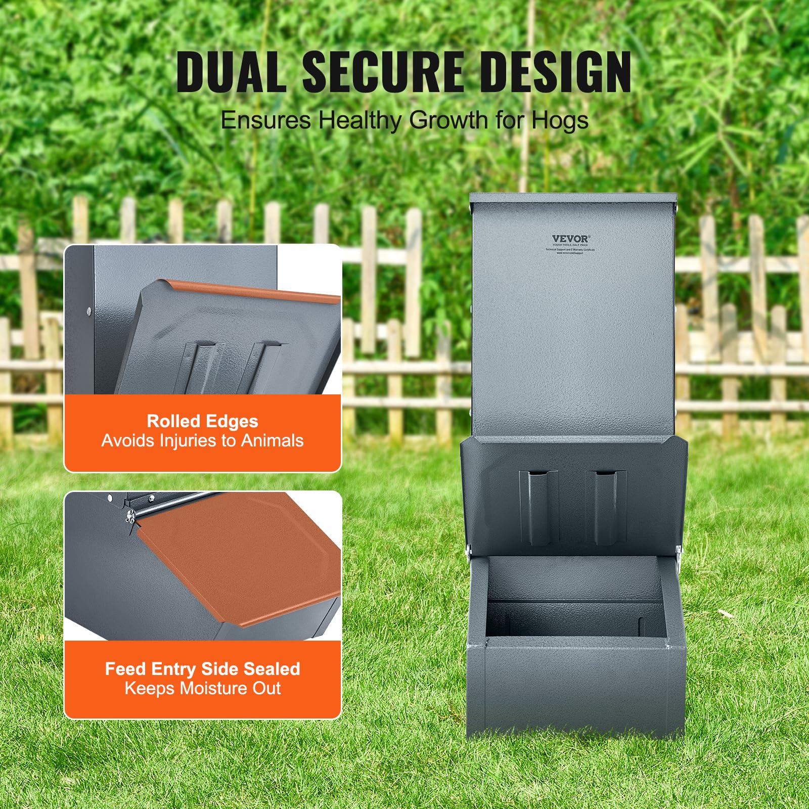 VEVOR Hog Feeder, 3.7 Bushel Capacity, Double Door Pig Feeder, Heavy Duty Steel Piglets Feeder, Multipurpose Trough Creep Feeder, Outdoor Livestock Feeder Farm Accessory for Feeding up to 8 Hogs