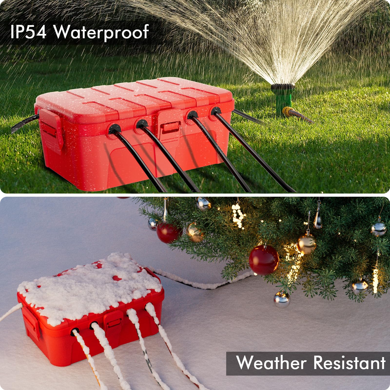 RESTMO Extra Large Waterproof Electrical Box, IP54 Weatherproof Outdoor Outlet Cover, Protect Outlet, Plug, Timer, Power Strip (Not Included), Holiday Light Decoration, 32 x 22 x 13 cm, Black