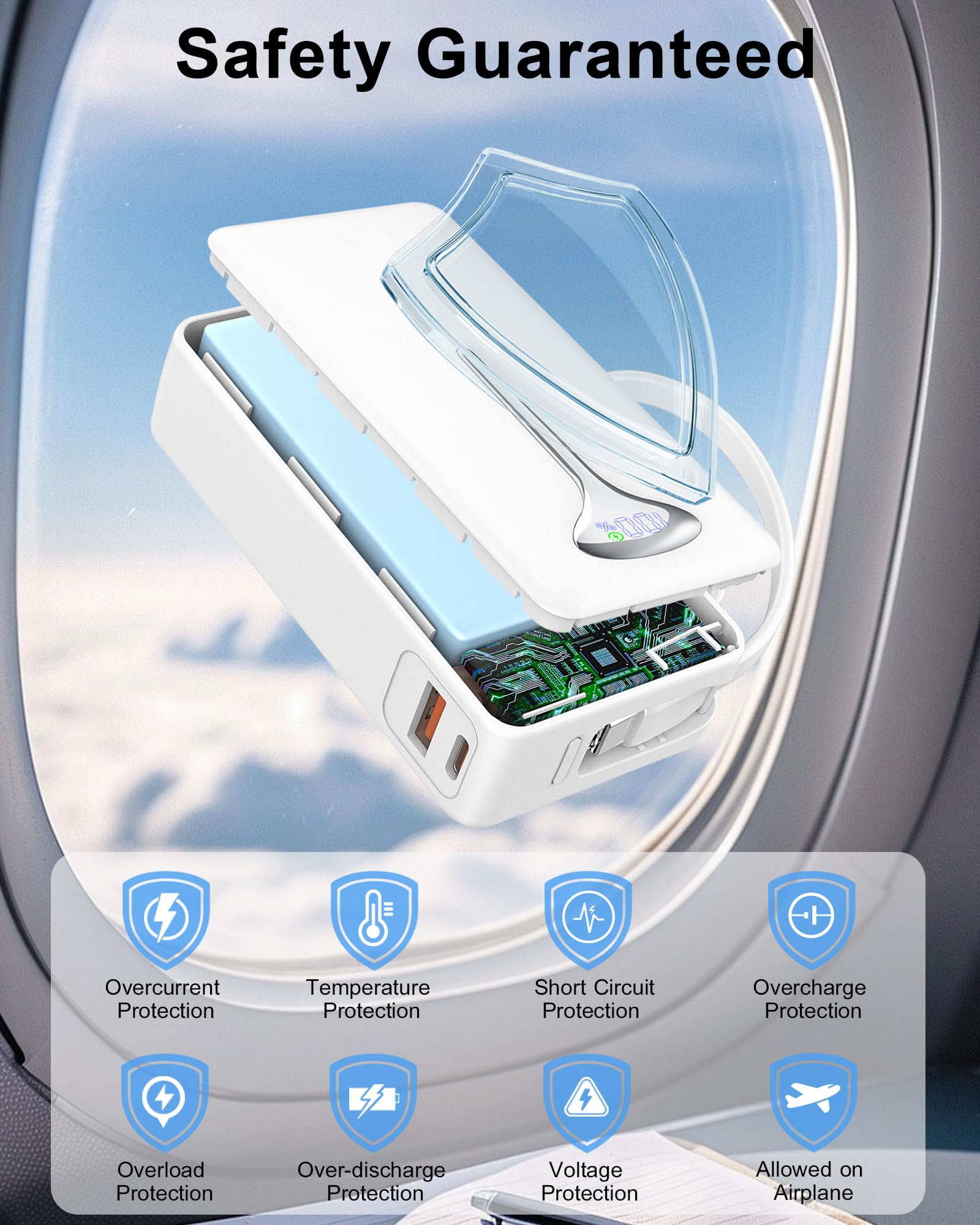 Power Bank Fast Charging, 22.5W Portable Charger 10000mAh, Small Battery Pack USB-C In & Out, Lightweight Powerbank with Built in Cable for iPhone 16/15/14/13/12, Samsung Galaxy, Xiaomi, Android etc