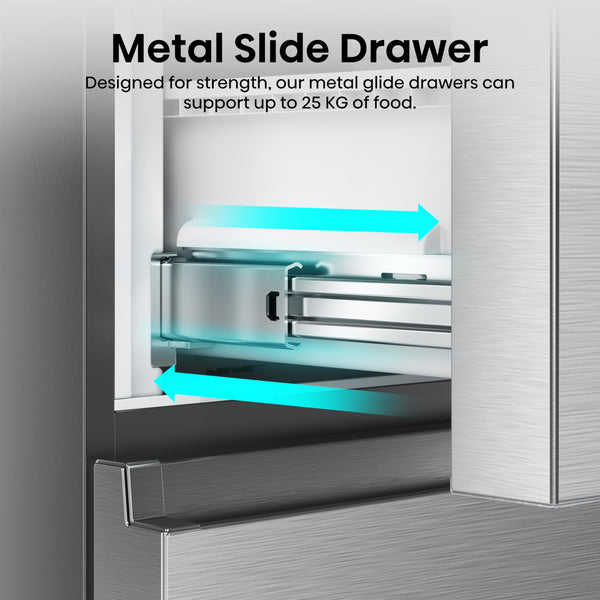 Hisense RF632N4WIE 70cm Freestanding French Door Fridge Freezer Metallic with Water Dispenser & Metal cooling 70 × 200 × 69.4 cm (W×H×D)