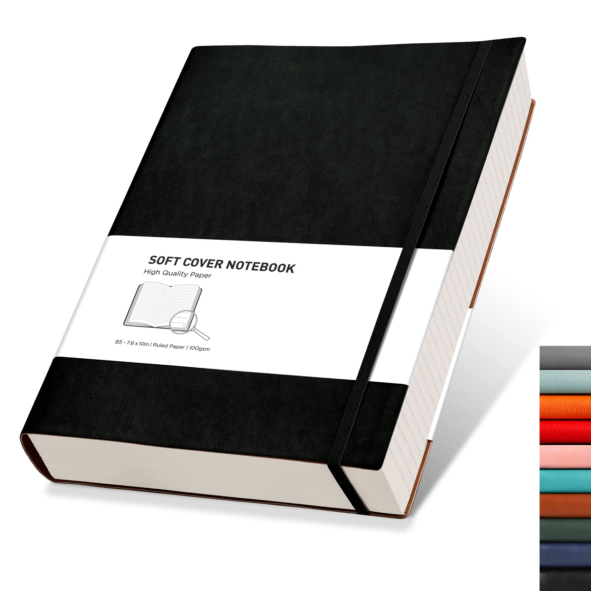 RETTACY Lined Journal Notebook - A5 Note Book Hardcover Thick Notepad 320 Numbered Pages for Writing,100gsm Lined Paper, Leather Hardcover, for Women Men Work Office School,14.5 x 21cm - Black