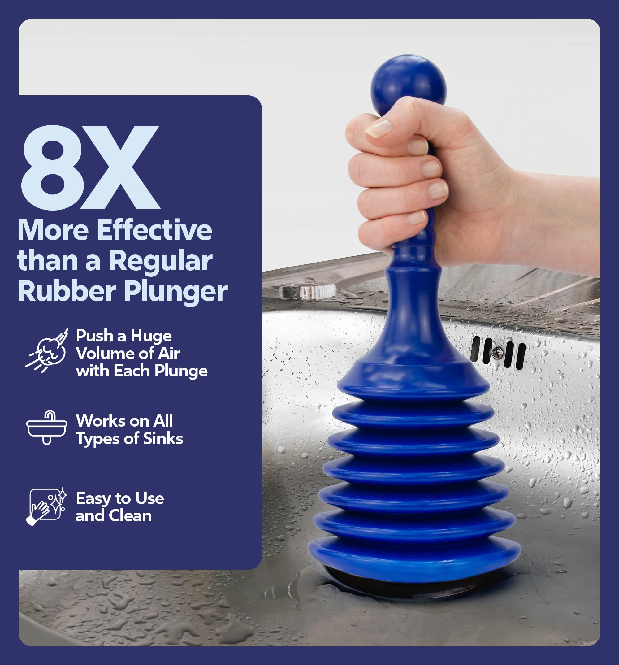 Luigi's Sink Plunger - Drain Plunger Sink Unblocker - Plungers for Unblocking - Drain Plungers for Bathroom Kitchen Bath Shower - Unblock Pump with Accordion Bellows