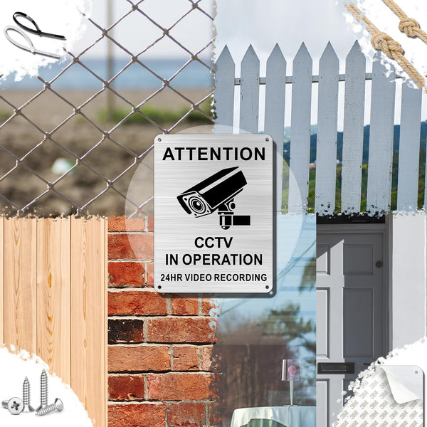 TAKULA Pre-drilled CCTV Sign - 15 * 15cm Aluminium Brushed Metal Sign - 24 HR Outdoor Waterproof, UV Resistant, Durable | Pack of 1