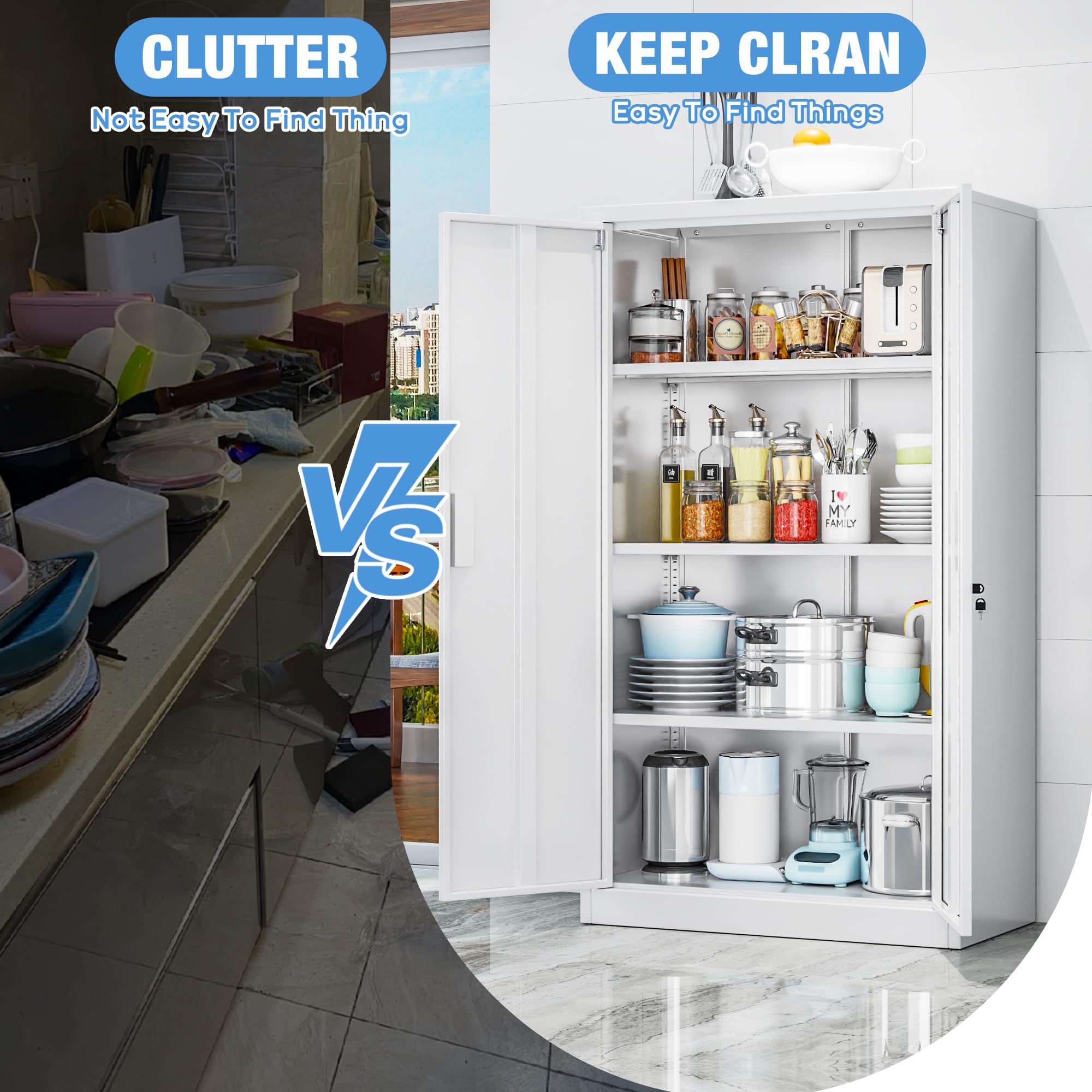 Metal Storage Cabinet with 2 Door and 3 Adjustable Shelves,140X80x40CM Steel Cabinet for Warehouse,Garage,Home,Office,Easy Assemble Required(Black/White)