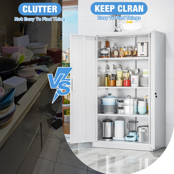 Metal Storage Cabinet with 2 Door and 3 Adjustable Shelves,140X80x40CM Steel Cabinet for Warehouse,Garage,Home,Office,Easy Assemble Required(Black/White)