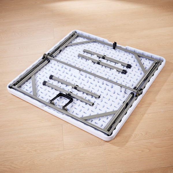 Home Source Square 86cm Folding Trestle Heavy Duty Table for Camping Catering BBQ Picnic Party Car Boot Sale, White