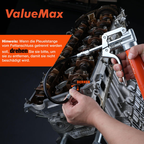 ValueMax Mini Grease Gun Kit, Pistol Grip 3500PSI Grease Gun with 85g Cartridge Grease, with Flexible Hose, Metal Pipes, Couplers and Nozzles