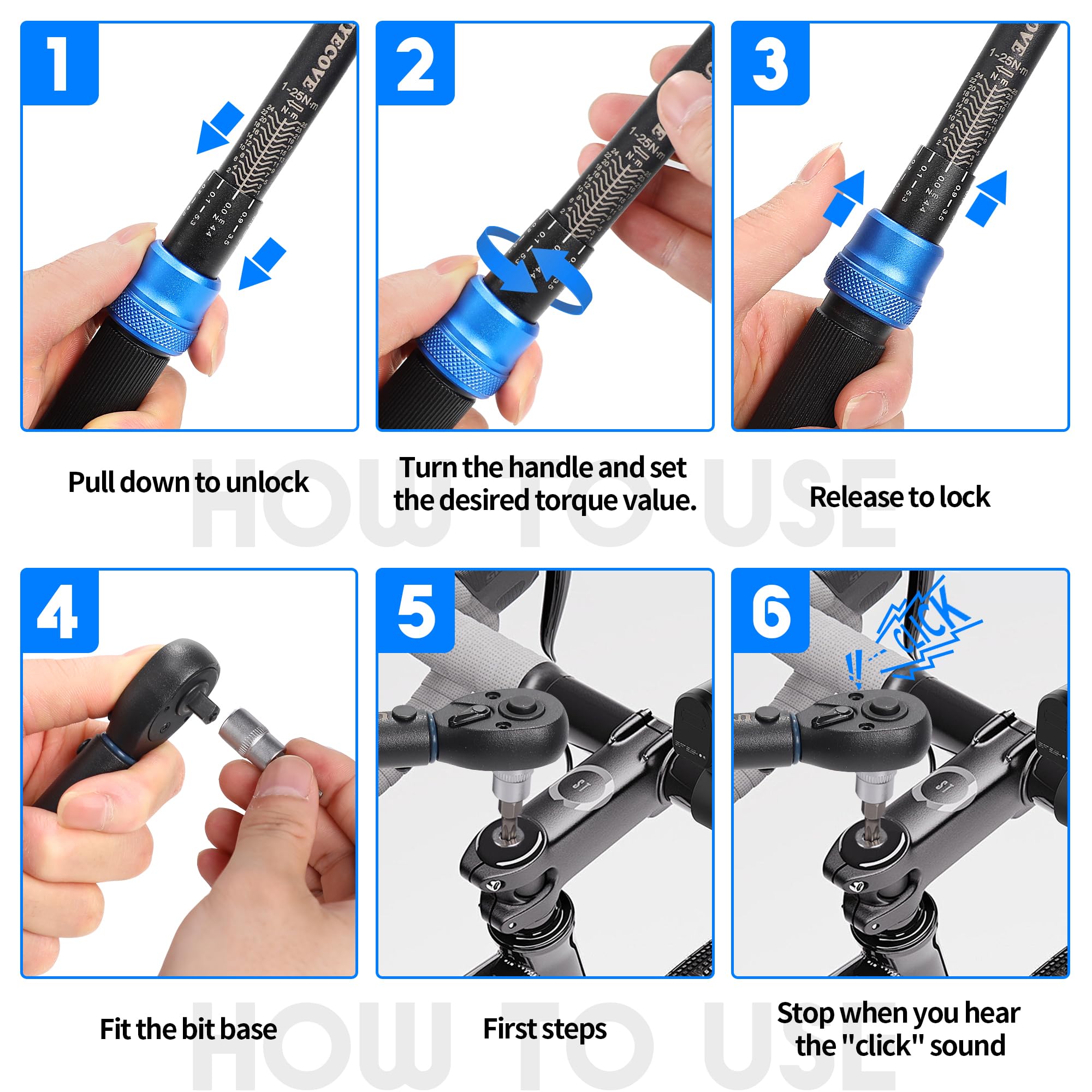 Torque Wrench Set 1/4 5-25Nm, 3/8 20-120Nm, 1/2 40-220Nm, 72 Tooth Dual-Direction Reversible Click Torque Wrenches for Bike Motorcycle, Car, Truck