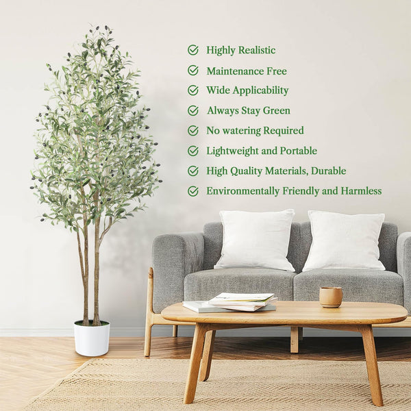 Alupssuc 6FT Olive Tree Artificial, Faux Olive Tree with White Pot, Fake Olive Tree Indoor Outdoor with Natural Wood Trunk & Lifelike Fruits, Perfect
