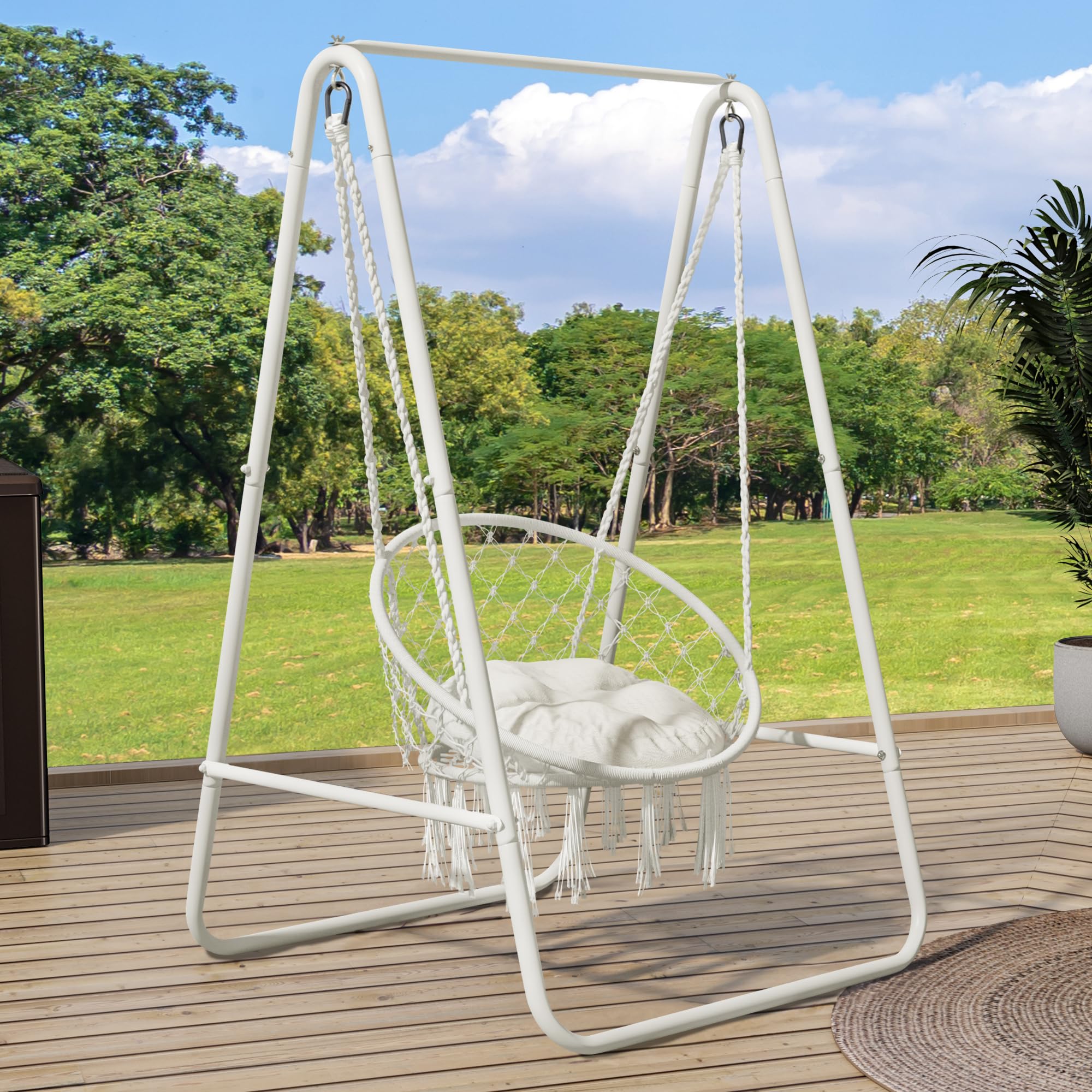 YITAHOME Hanging Chair with Stand, 85x92x153cm Hammock Swing Chair with Cushion, Heavy-Duty Steel Hammock Stand with 100kg Capacity for Living Room,