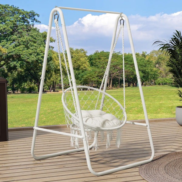 YITAHOME Hanging Chair with Stand, 85x92x153cm Hammock Swing Chair with Cushion, Heavy-Duty Steel Hammock Stand with 100kg Capacity for Living Room,